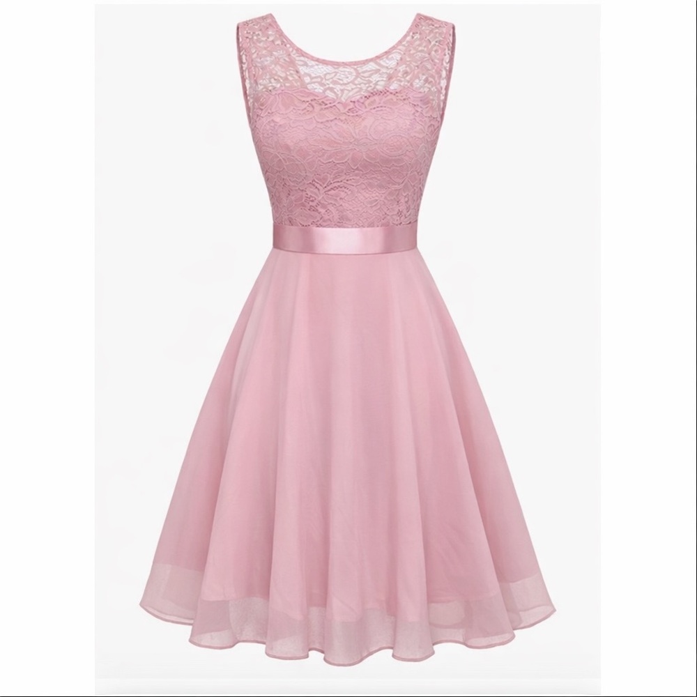 BeryLove Women’s Size XS Pink Lace Chiffon Dress Bridesmaid Wedding Guest